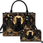 Black Cat Leather Bag – Vintage Cat Art Handbag, Stylish Animal-Themed Purse, Unique Gift for Cat Lovers