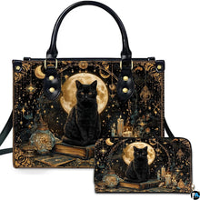 Black Cat Leather Bag – Vintage Cat Art Handbag, Stylish Animal-Themed Purse, Unique Gift for Cat Lovers