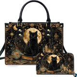 Gothic Celestial Black Cat Handbag and Wallet Set