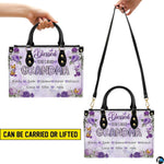 Perspective angle view of floral handbag highlighting side depth and continuous rose pattern alignment.