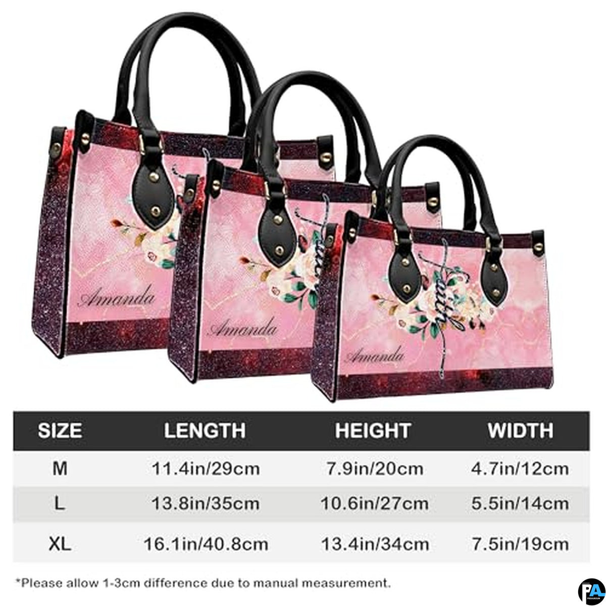 Personalized Flower Floral and inspirational text Handbag