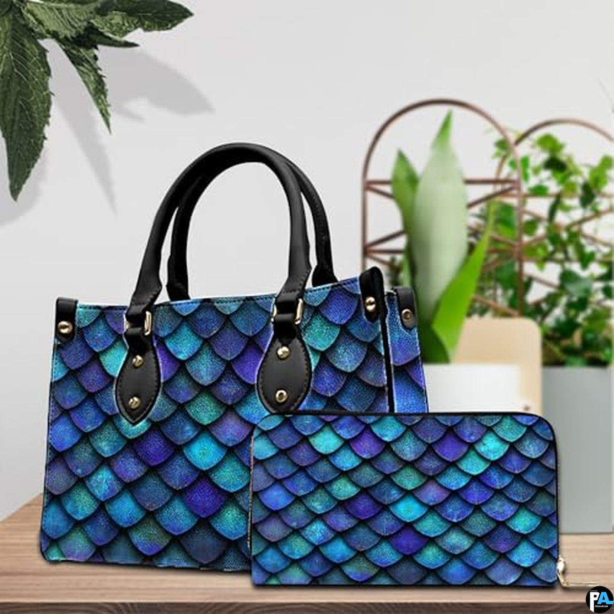 Personalized Gradient Teal Purple Dragon Scale Shoulder Bag
