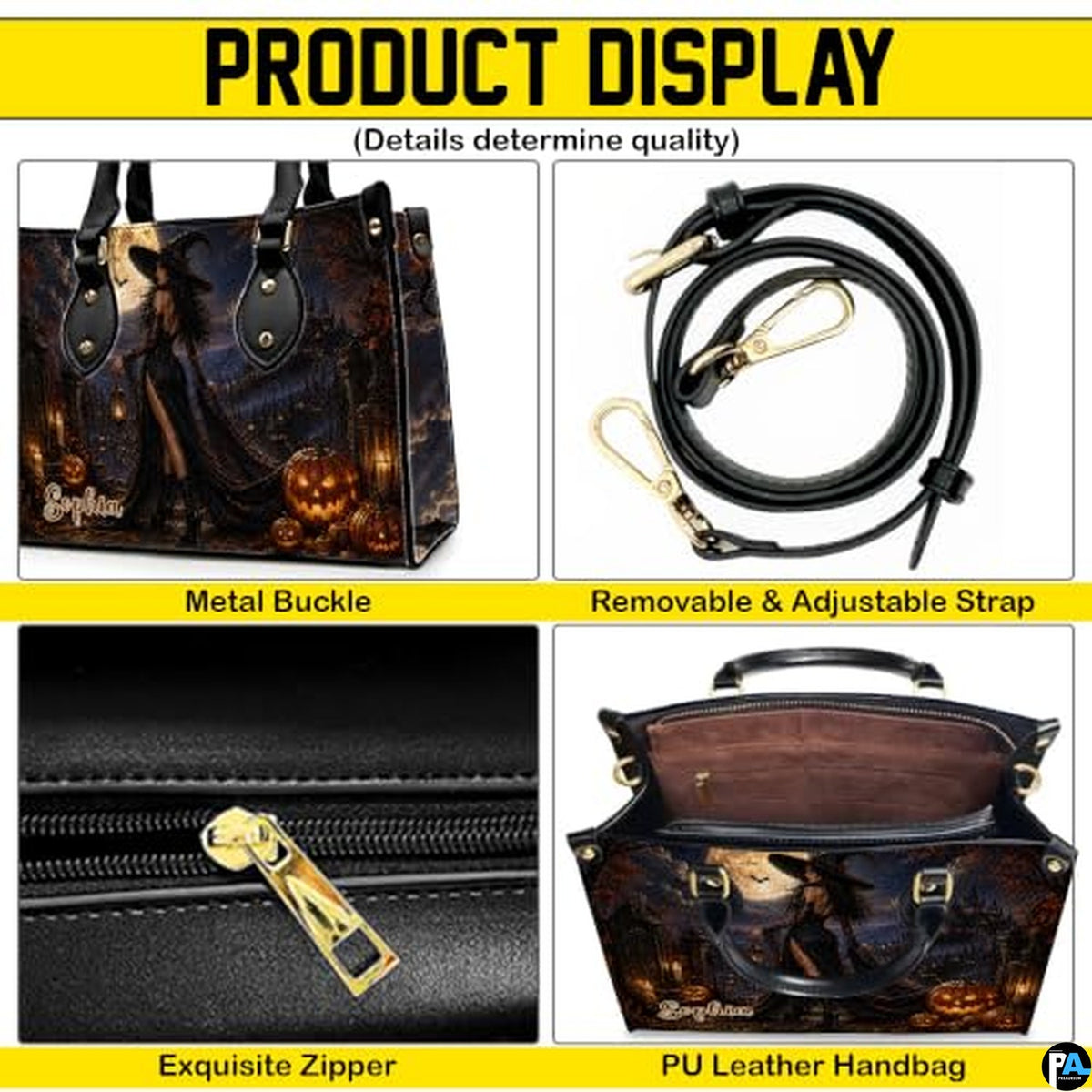 Personalized Witch Handbag with Purse, Custom Name Gothic Leather Bag Set for Women, Halloween Shoulder Bag, Witch Gift