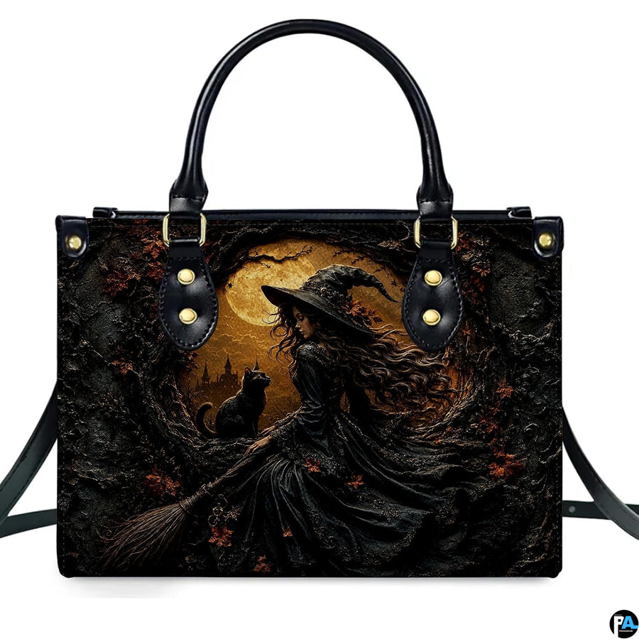 Centered standalone front view highlighting the witch and black cat art illustration on the primary accessory.