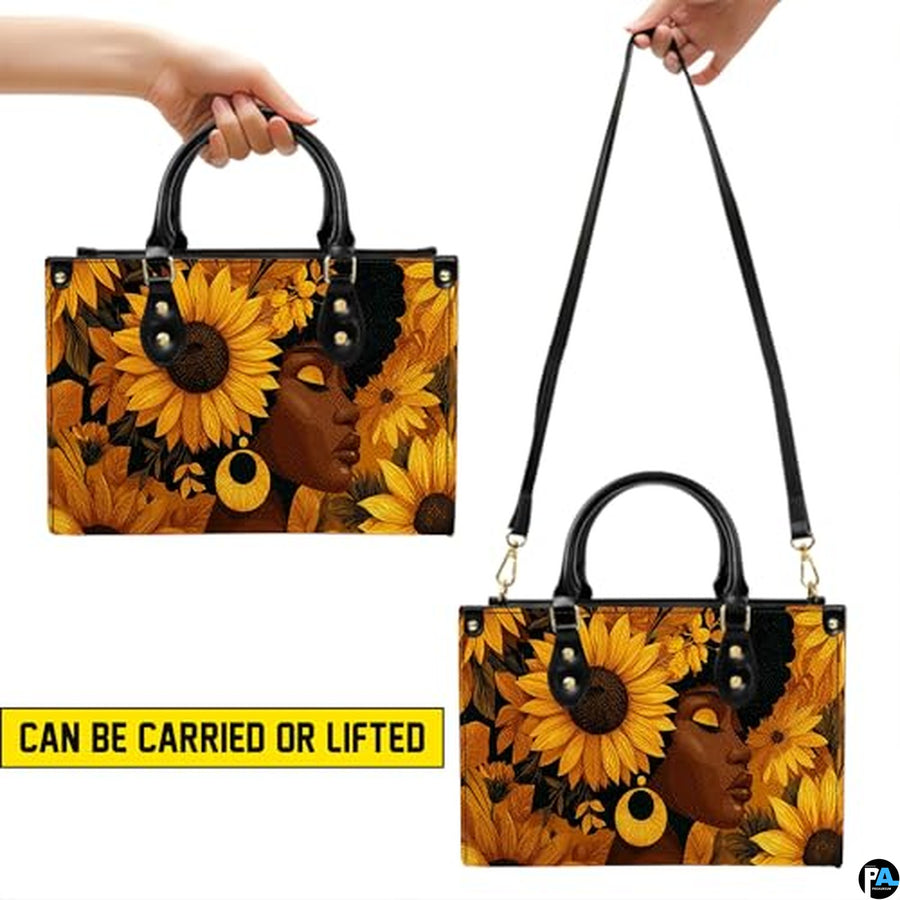 Personalized Black Women Leather Bag, Custom Name African Purses and Handbags Gifts for Mom Birthday Christmas Mothers Day