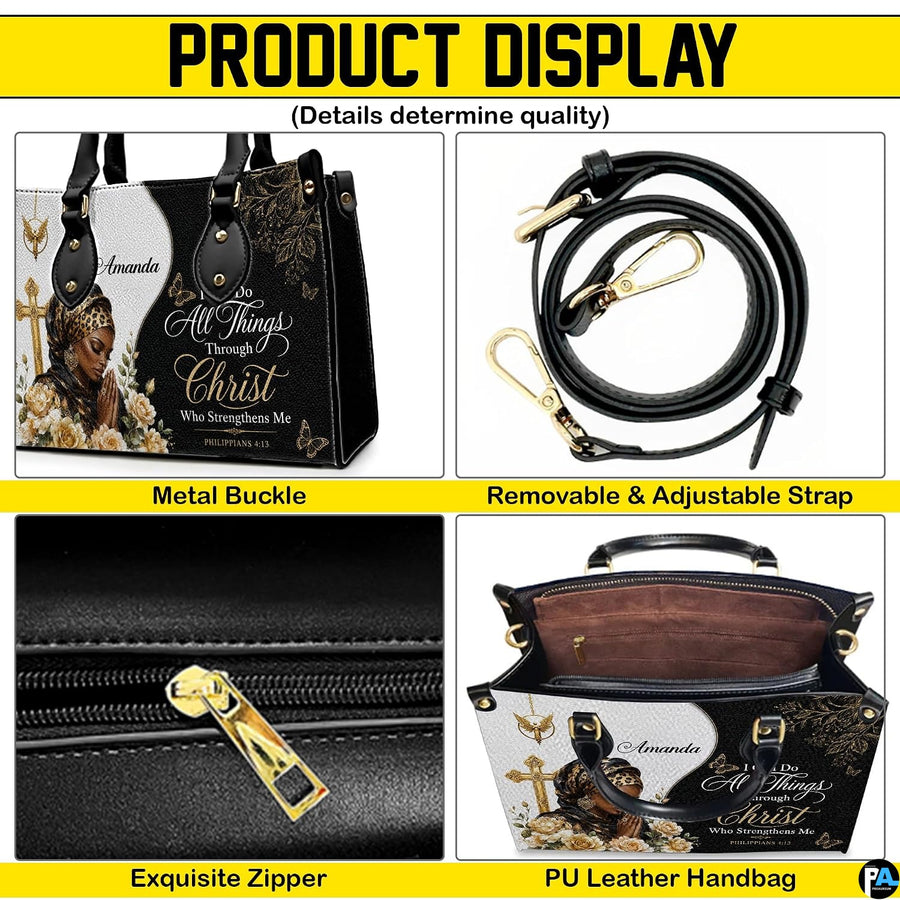 Feature breakdown collage showing buckle, zipper, shoulder strap, and interior compartment details