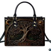 Personalized Animal Leather Handbag – Custom Name Flowers with 2D Print with 3D Effect – Gift for Gramma, Mom, Daughter