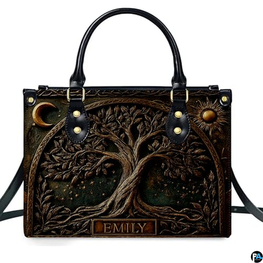 Personalized Animal Leather Handbag – Custom Name Flowers with 2D Print with 3D Effect – Gift for Gramma, Mom, Daughter
