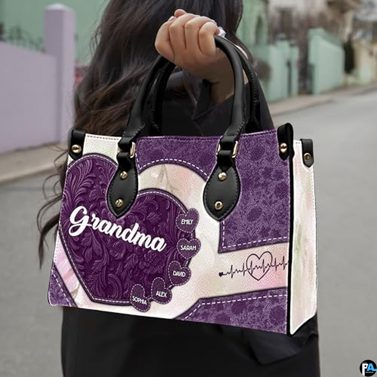 Mothers Day Gift Leather Bag- Personalized Grandmas Purse With Grandkids Names, Grandma Handbag Birthday Gifts For Mom Women