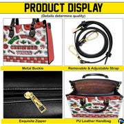 Product detail view showing buckle hardware, shoulder strap, zipper closure, and interior compartment.