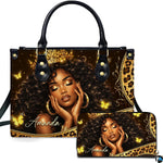 Black woman art print presentation featuring crowned queen portrait alongside matching accessory artwork.