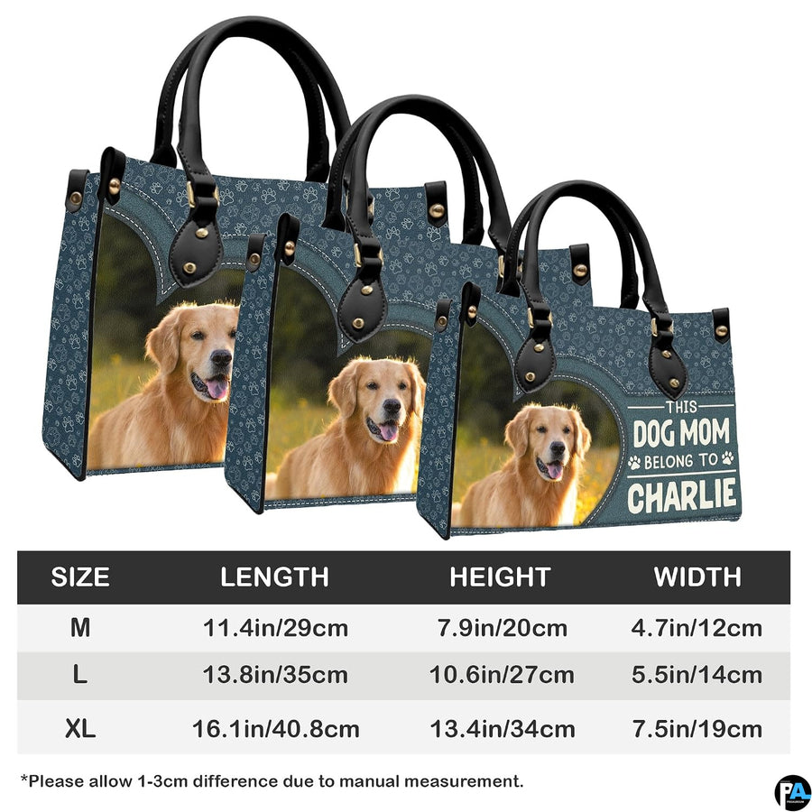 Complete set presentation of golden retriever handbag and matching wallet on white background.