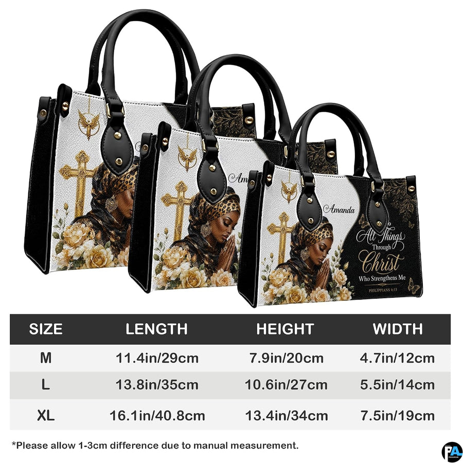 Proportion comparison graphic illustrating medium, large, and extra-large scale options for the handbag