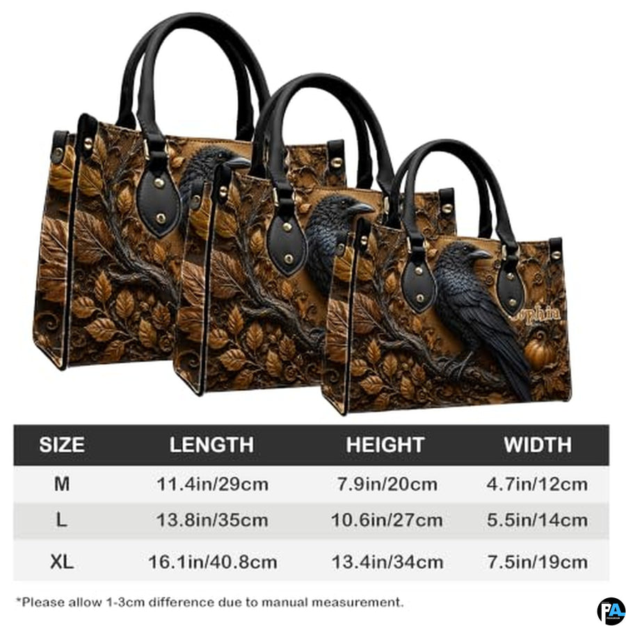 Personalized Halloween Gothic Leather Handbag Custom Raven Black Cat Purse Dark Fantasy Shoulder Bag Gift for Women