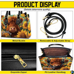 Detailed infographic panel showing exterior components, strap, zipper, and interior layout