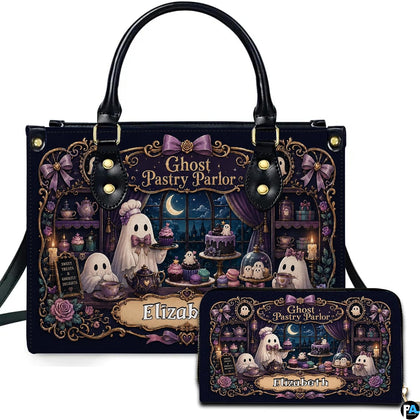 Pastel goth art presenting a confectionery patisserie scene displayed across an accessory pairing.
