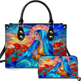 Stained Glass Virgin Mary Poppy Devotional Handbag and Wallet Set