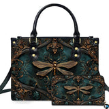 Victorian Baroque Gold Dragonfly Damask Handbag and Wallet Set