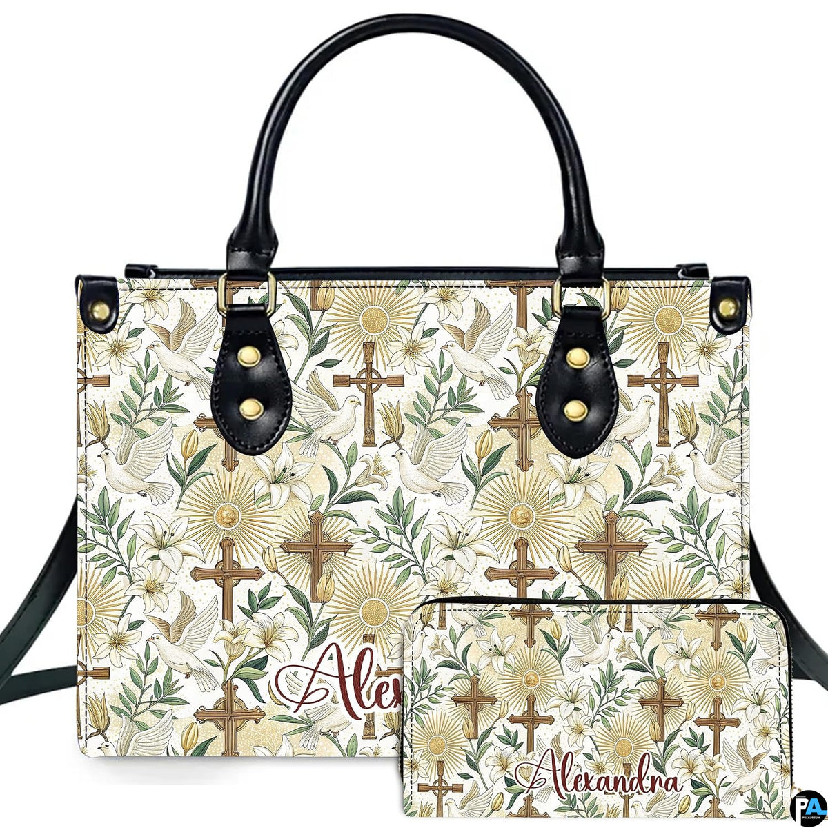 Custom Catholic Virgin Mary Leather Bag, Personalized Name Handbags and Purses for Christian Women Religious Bag Gifts