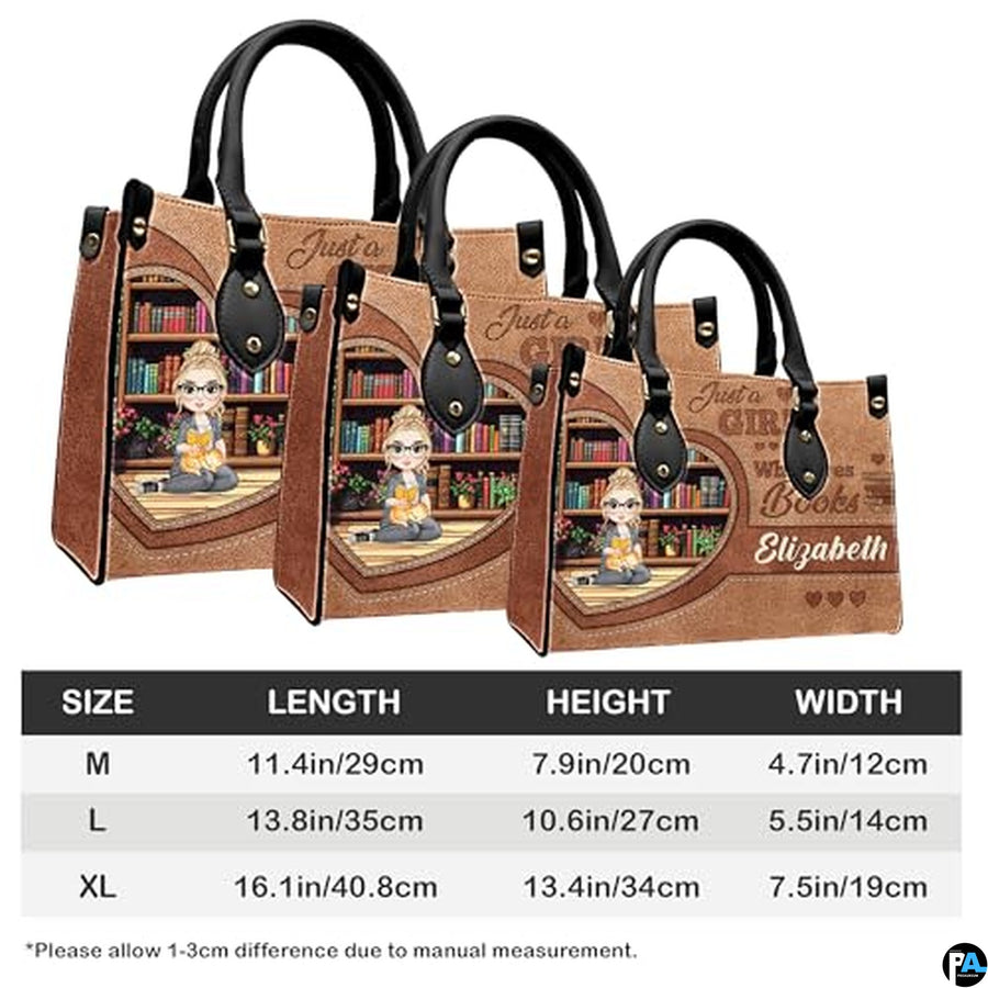 Personalized Book Lover Leather Bag, Just A Girl Who Loves Book Handbag With Name, Books Purse, Gifts For Readers, Writer