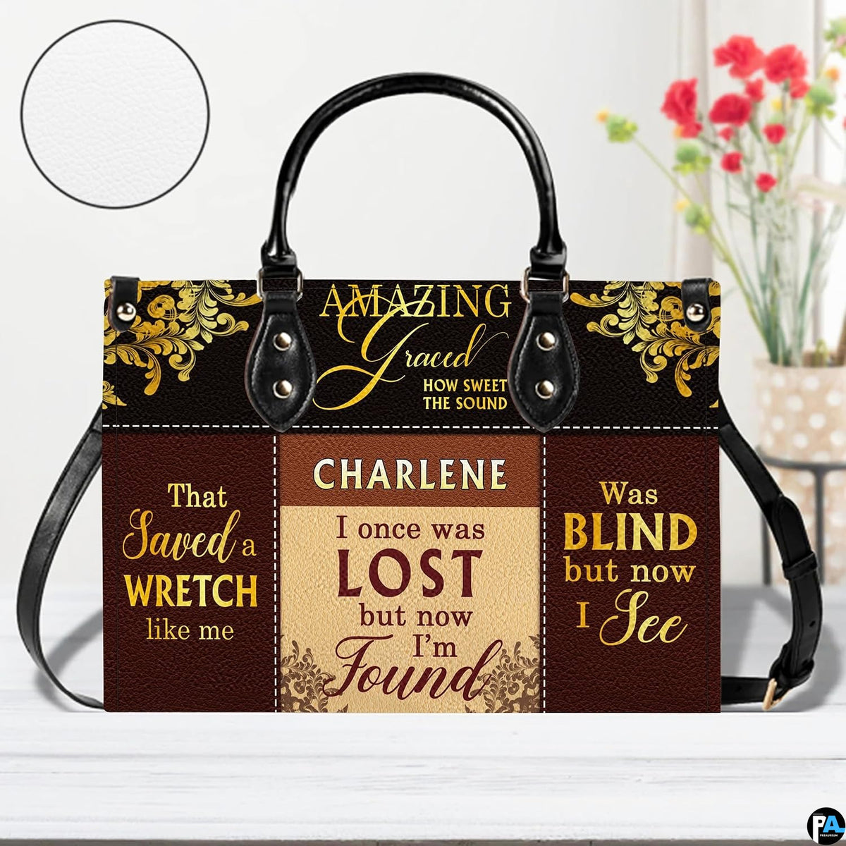 Matching zippered wallet companion with coordinated hymn patchwork print
