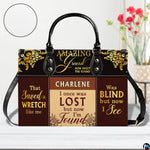 Matching zippered wallet companion with coordinated hymn patchwork print
