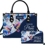 Stained glass floral mosaic with two colorful hummingbirds in flight and navy calligraphy framing.