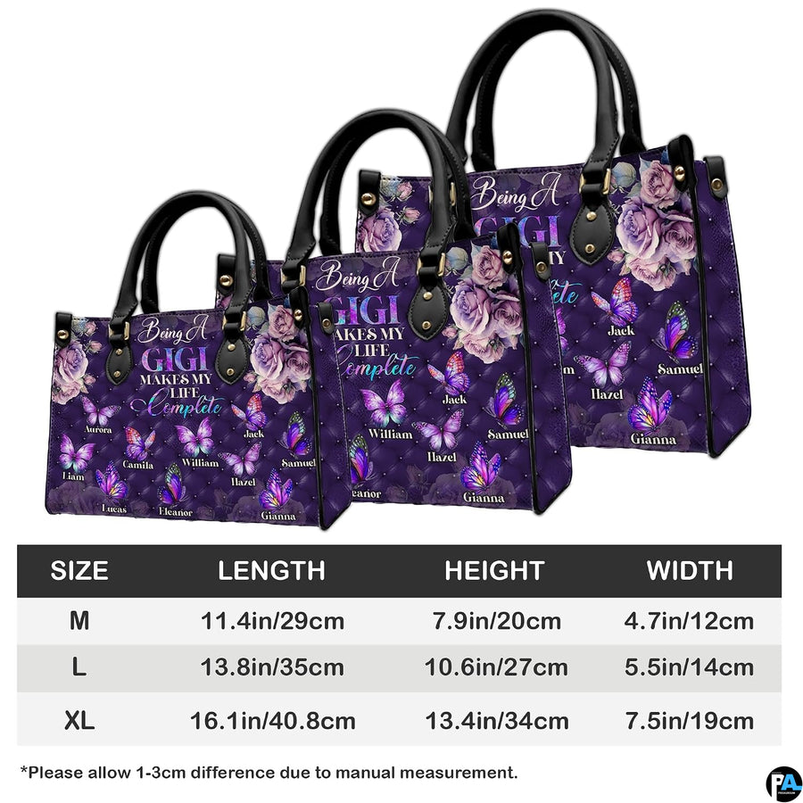 Alternative view highlighting dark handle anchors and vivid violet floral details.