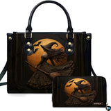 Gothic Autumn Witch Broomstick Handbag and Matching Wallet Set