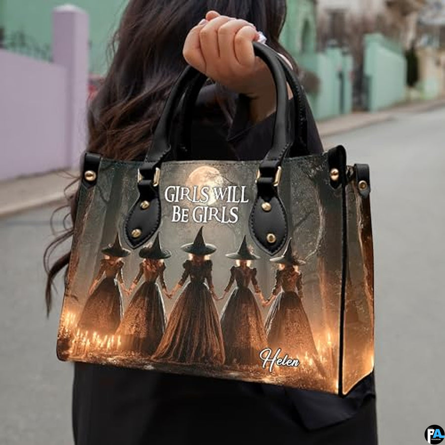 Personalized Witch Leather Bags, Halloween Purses For Women, Witch Art Bag, Spooky Halloween Purses, Holiday Gifts