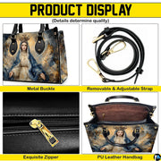 Product display overview showing top handles, shoulder strap, zipper, and interior
