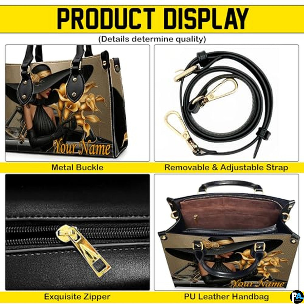 Personalized Black Women Leather Bag, Custom Name African Purses and Handbags Gifts for Mom Birthday Christmas Mothers Day