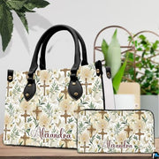 Custom Catholic Virgin Mary Leather Bag, Personalized Name Handbags and Purses for Christian Women Religious Bag Gifts