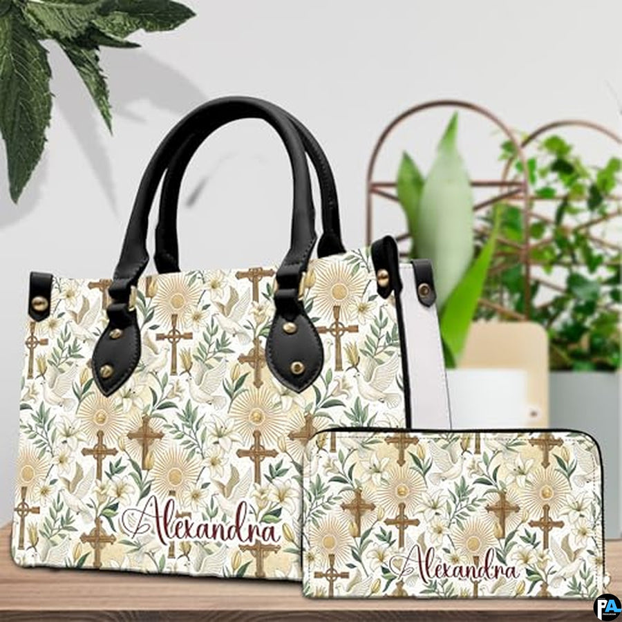 Custom Catholic Virgin Mary Leather Bag, Personalized Name Handbags and Purses for Christian Women Religious Bag Gifts