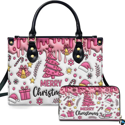 Dual display showing pastel pink festive holiday artwork with dripping pink icing and seasonal ornaments.