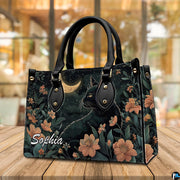 Perspective view highlighting starry nocturnal sky and peach botanical blossoms.
