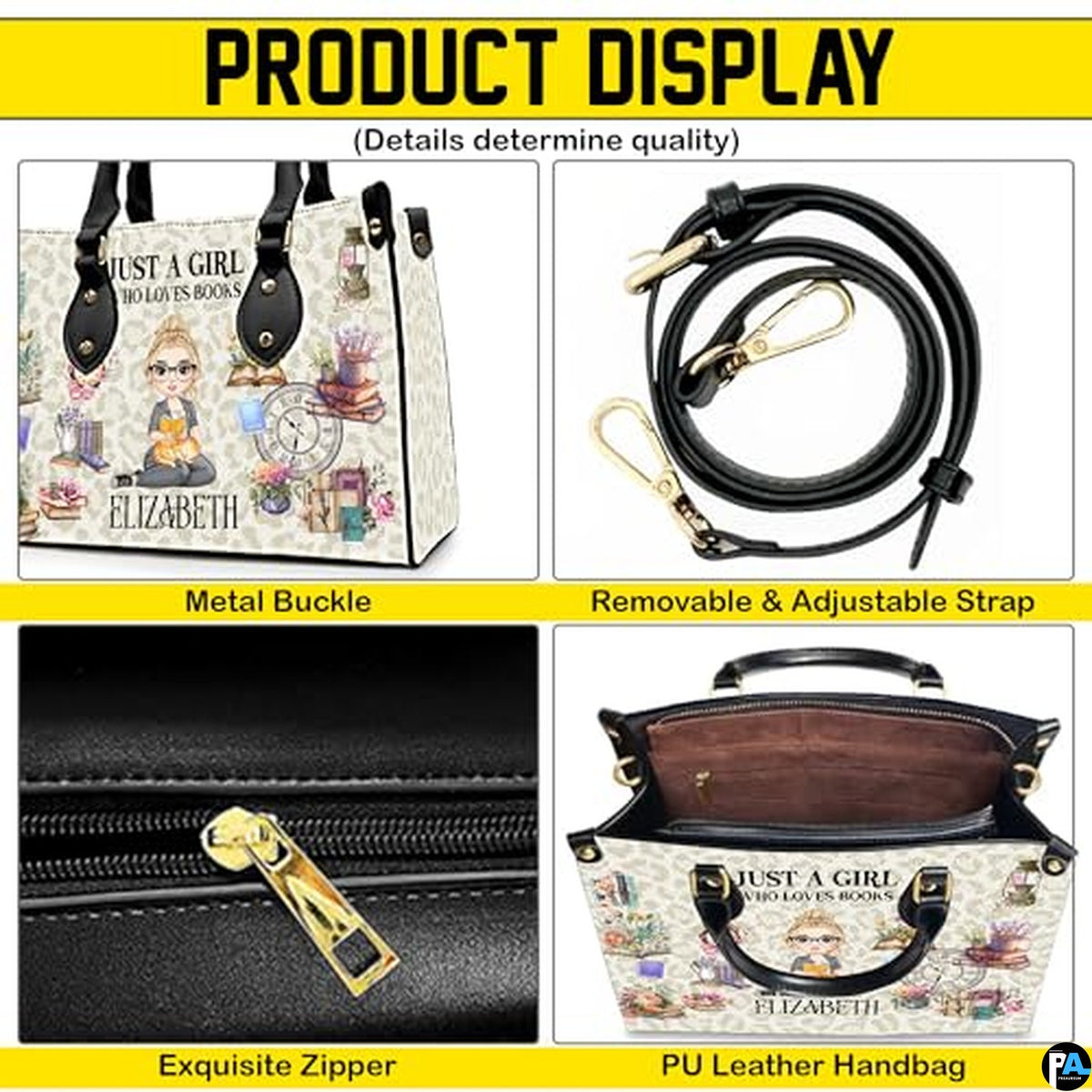 Personalized Book Lover Leather Bag, Just A Girl Who Loves Book Handbag With Name, Books Purse, Gifts For Readers, Writer