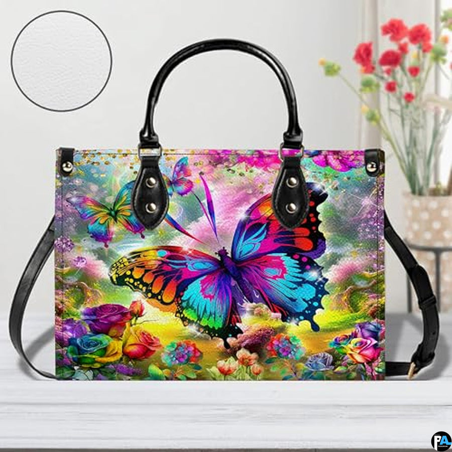Personalized Butterfly Leather Handbag – Gothic Moon Bag with Adjustable Strap and Matching Witchcore Purse for Women