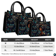 Measurement chart with butterfly portrait handbags in three sizes