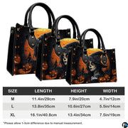 Halloween witch sugar skull pumpkin handbag shown alone on white background.