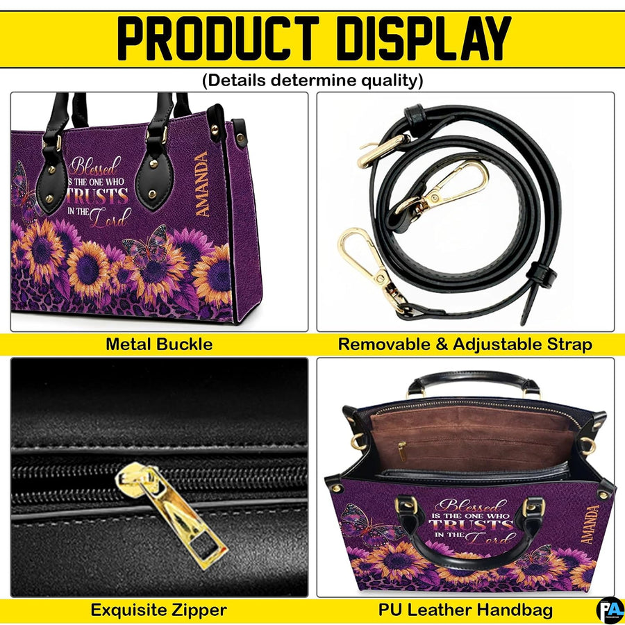 Detailed front view of matching personal organizer displaying coordinating purple sunflower motif