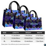 Measurement table depicting three scale choices for the Celestial Mandala Satchel Handbag.