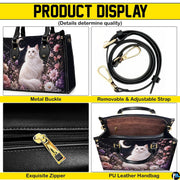 Four panel graphic showcasing component perspectives and visual elements of the feline artwork.