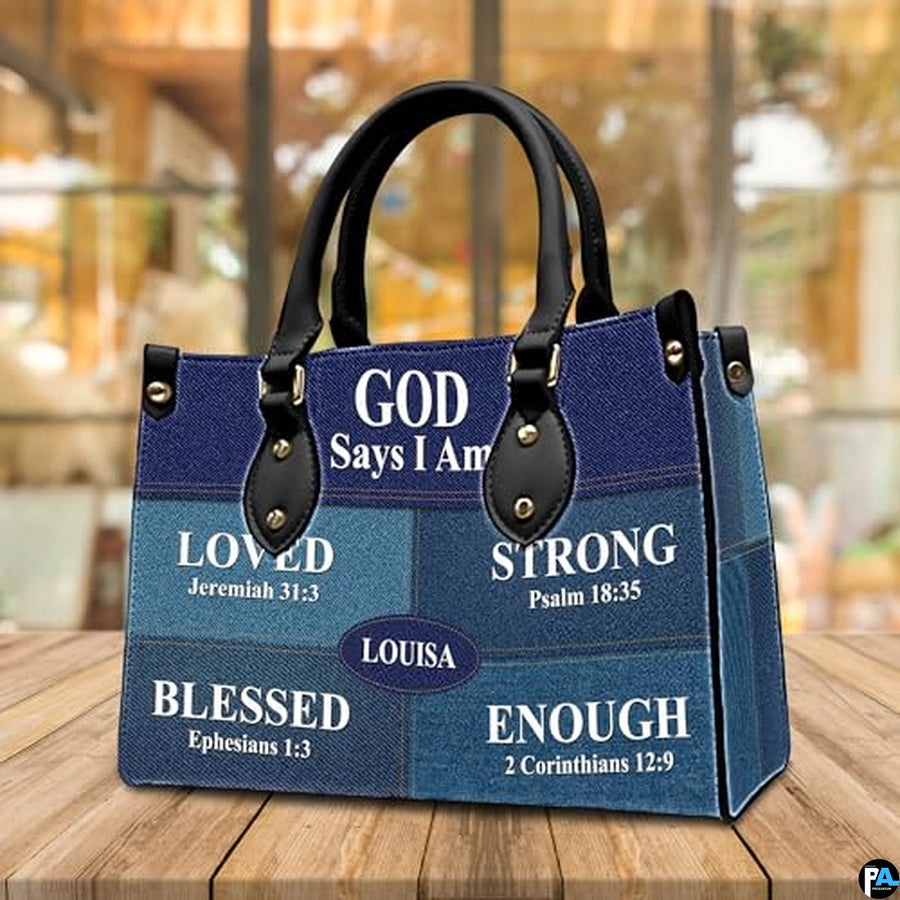 Personalized Christian Leather Handbag, Jesus Christian Tote Bag, Bible Purse, Religious Bags Gift for Mom, Women