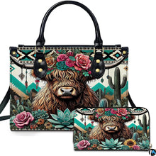 Highland Cow Leather Handbag Custom Cow Purse for Women Country Farm PU Leather Tote Gifts for Farmers Girls Mom Gift