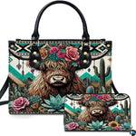 Highland Cow Leather Handbag Custom Cow Purse for Women Country Farm PU Leather Tote Gifts for Farmers Girls Mom Gift