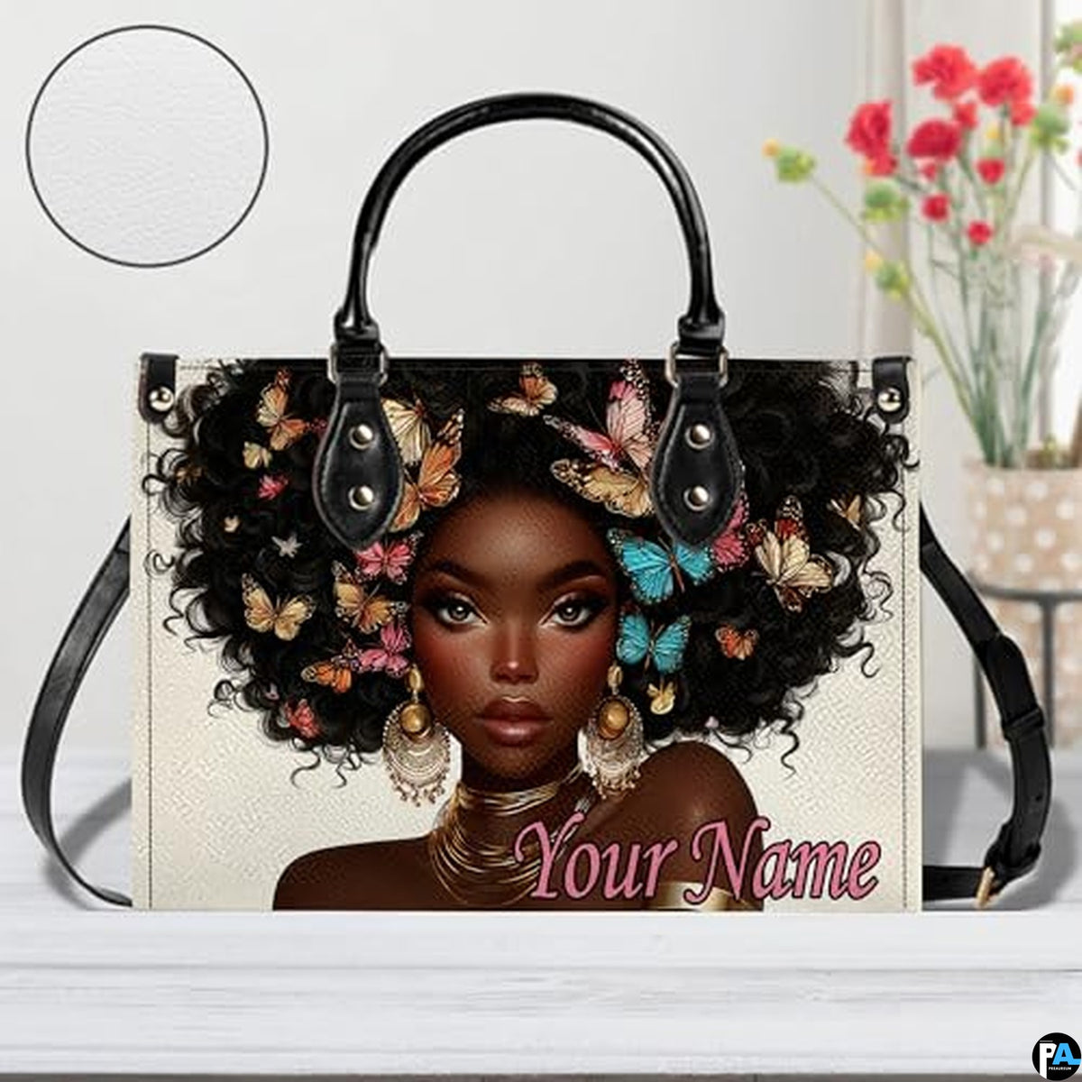 Personalized Black Women Leather Bag, Custom Name African Purses and Handbags Gifts for Mom Birthday Christmas Mothers Day