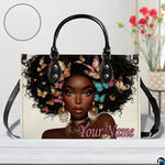 Personalized Black Women Leather Bag, Custom Name African Purses and Handbags Gifts for Mom Birthday Christmas Mothers Day