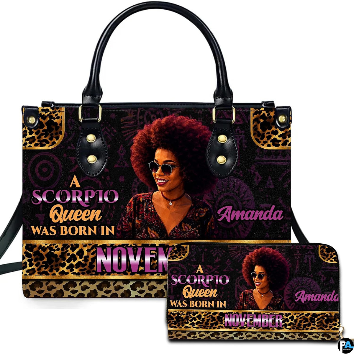Personalized African American Leather Bag, African Purse, Gifts for Black Girl Women, Black History Handbags