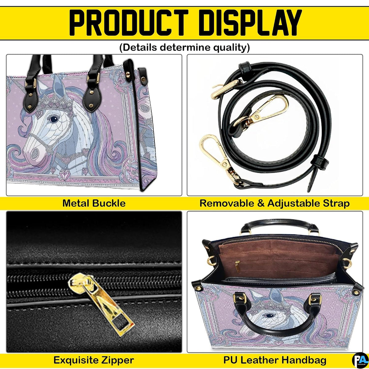 Open interior view of matching unicorn wallet displaying card slots and zipper pocket.